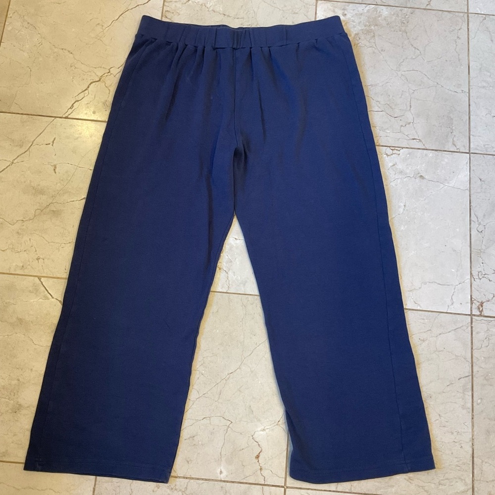 Air France Lounge Pants, Cropped, Blue, Drawstring Waist Soft Cotton Womens Sz M